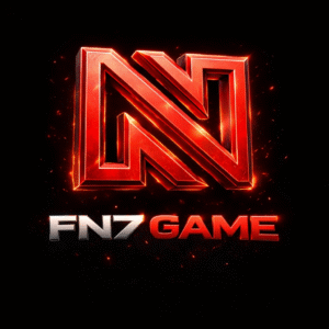 FN7 Game logo features a bold 3D red metallic emblem with glowing effects and sharp edges, placed on a dark background. The enhanced lighting and depth create a powerful, modern, and high-impact gaming